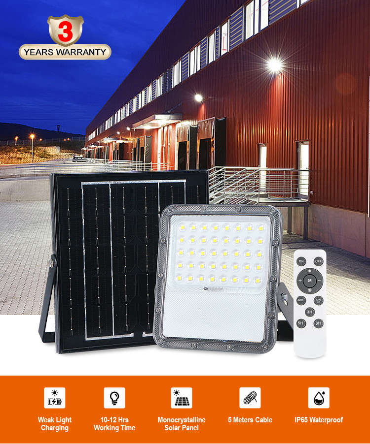 100w 200w RGB Wall Mounted Solar LED Flood Light For Stadium Rechargeable IP66 Waterproof