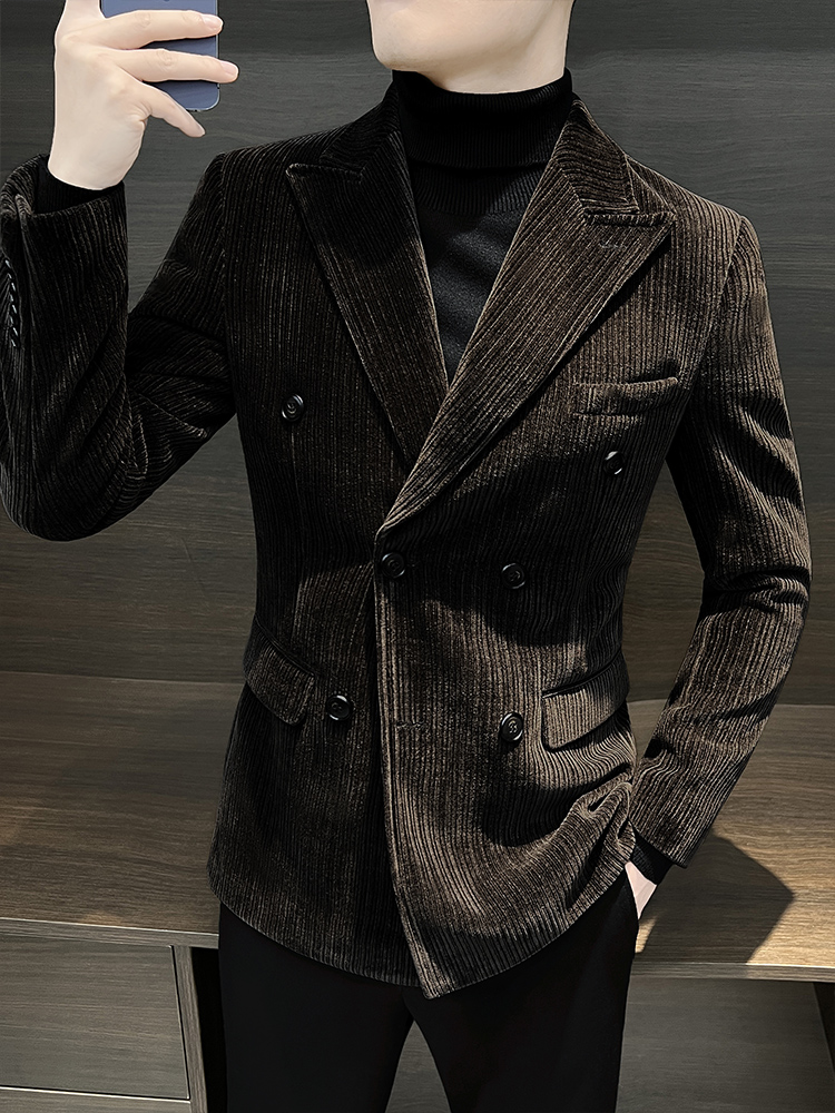 Customized Logo Printing Chenille Men's Winter Double-Breasted Suit Jacket Business