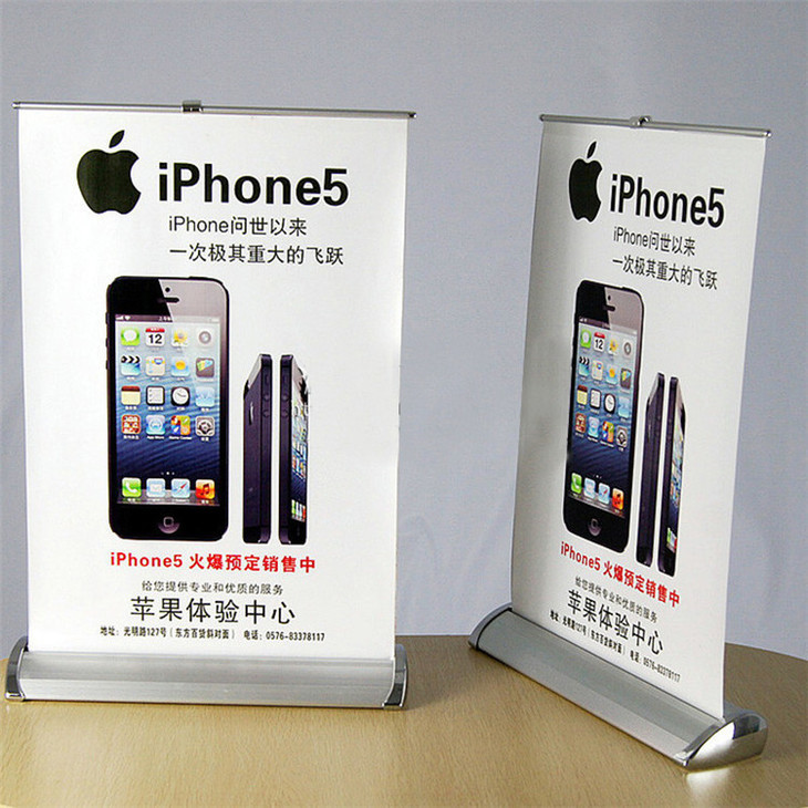 100% Aluminium Portable Retractable Mini A3 A4 Table Roll Up Banner Stand / Mini Desktop Rollup Stand Displays