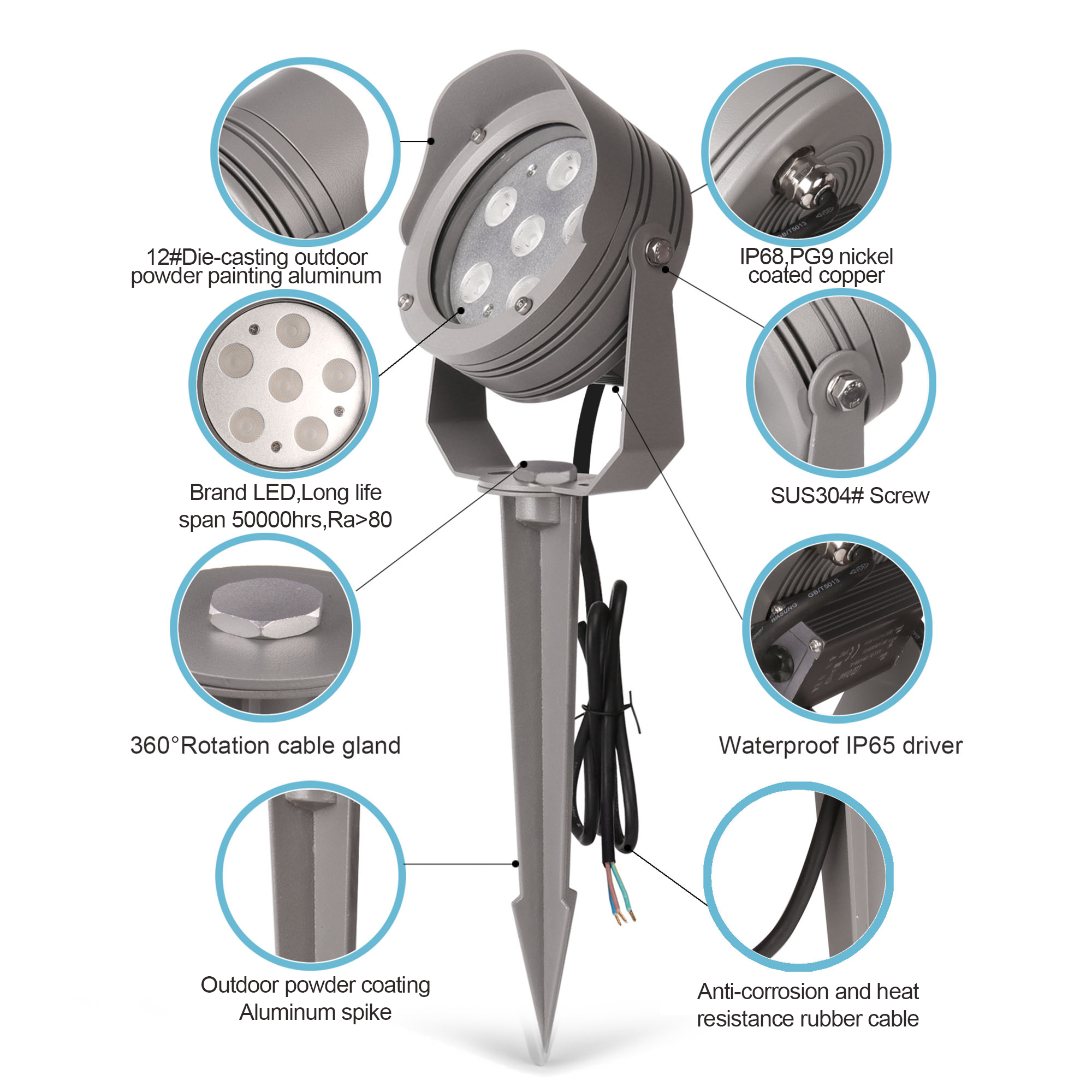 Aluminum Alloy LED Garden Spot Light IP65 Waterproof Outdoor Lawn Spotlight