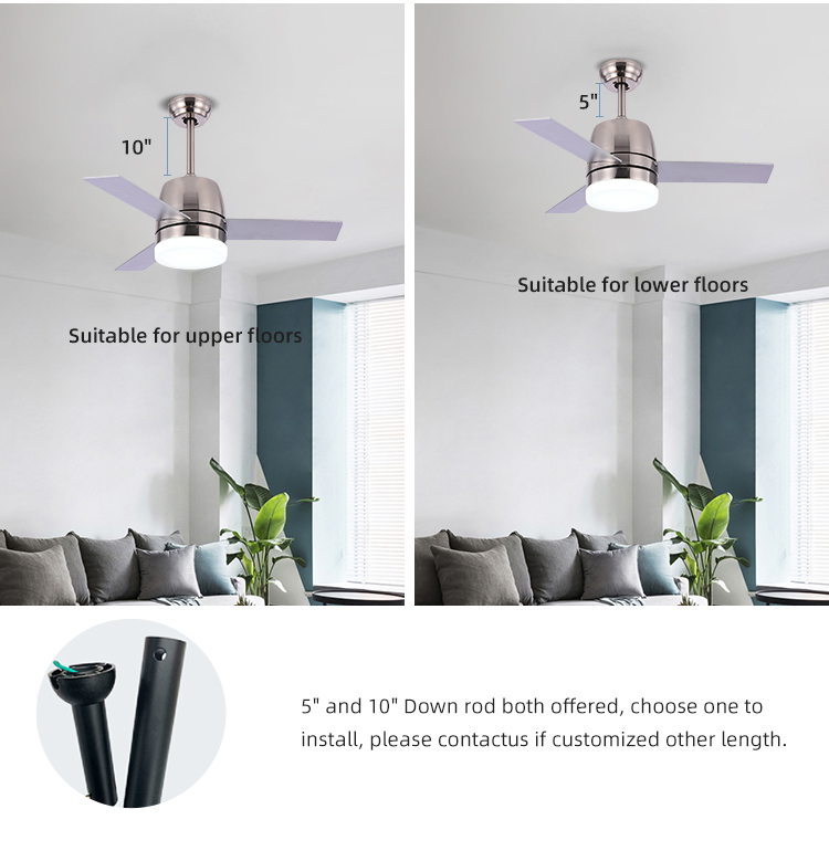 65W 3000K 36 Inch Ceiling Fan Light Iron 3 Blade Metal Ceiling Fan