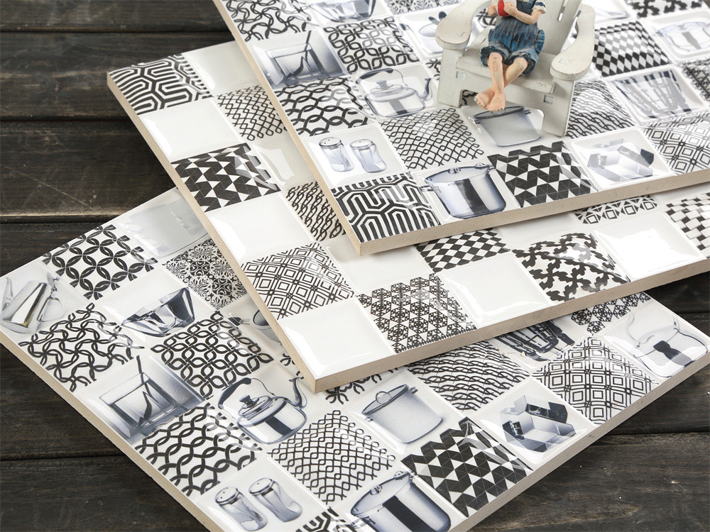 300x300mm Scratch-Resistant encaustic Ceramic Rustic Tile For Living Room And Durable Wall Tiles For Bedroom White And Black