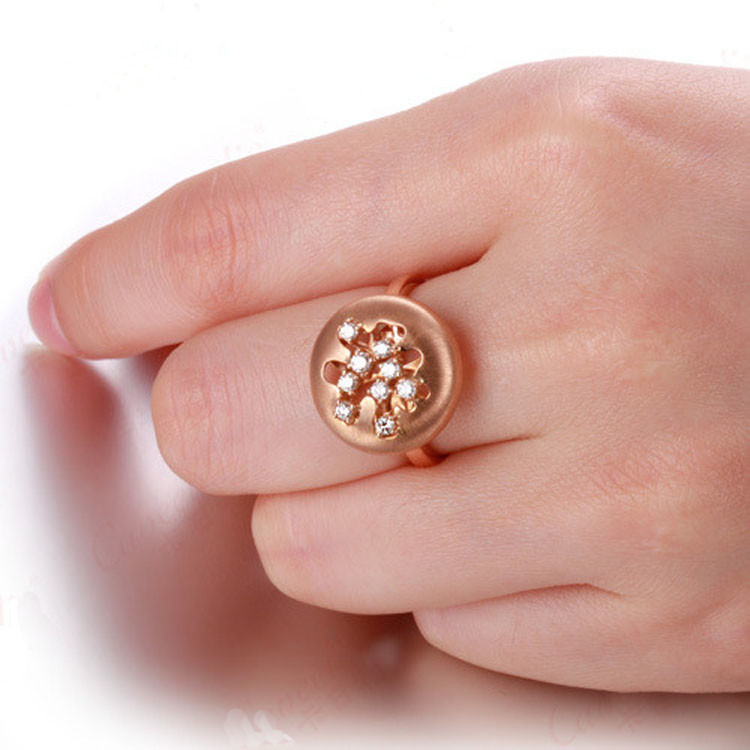 18K Rose Gold Daimonds Fastener Shape Wedding Ring for Women Gift (GDR006)