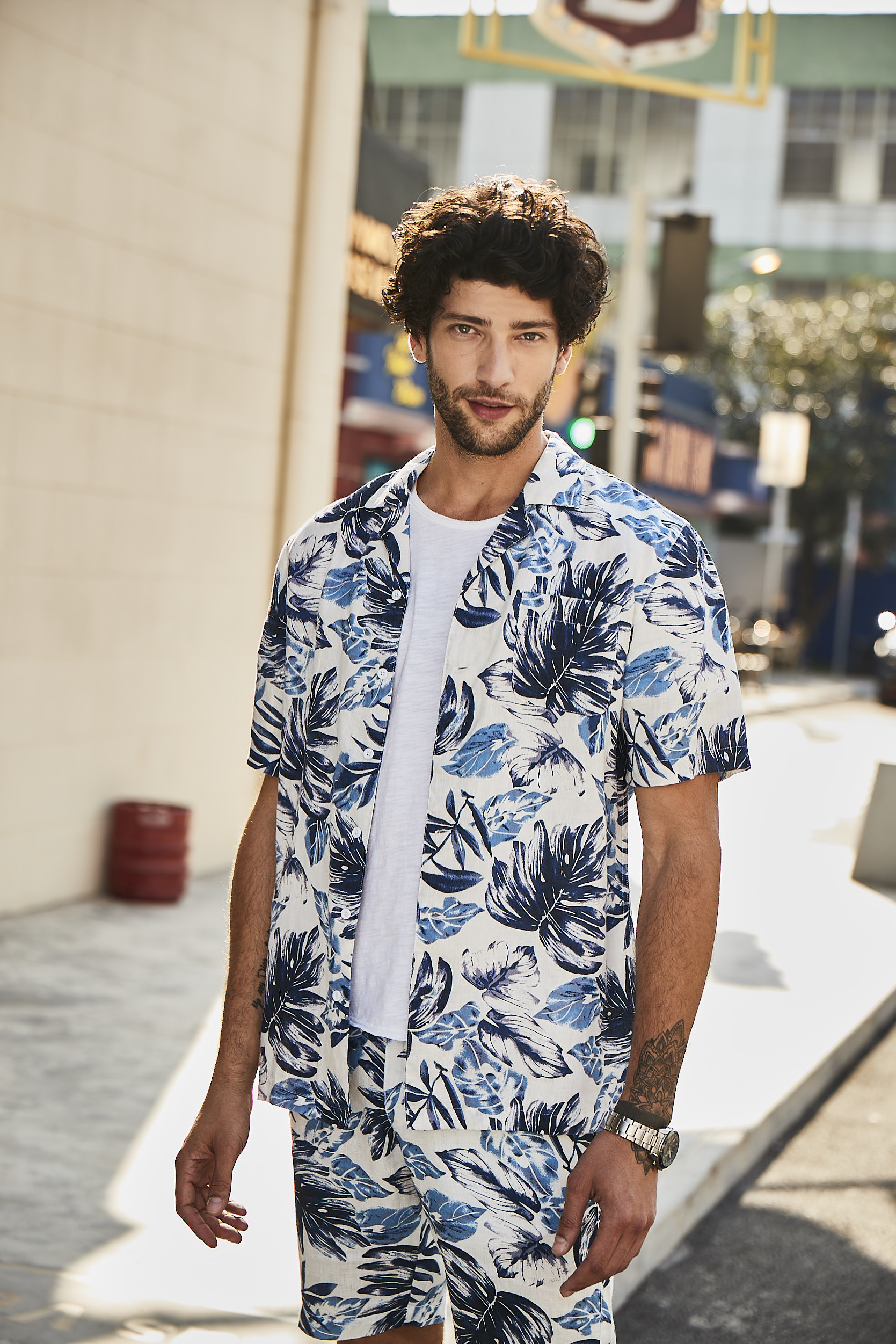 100% Linen Custom Hawaiian Shirts Blue Coolness Tropical Button Up Shirt