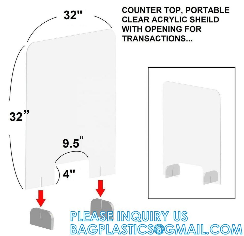 Portable Acrylic Sneeze Guard Shield Divider Perspex Screens Barrier Plastic Shield Counter, Social Distancing
