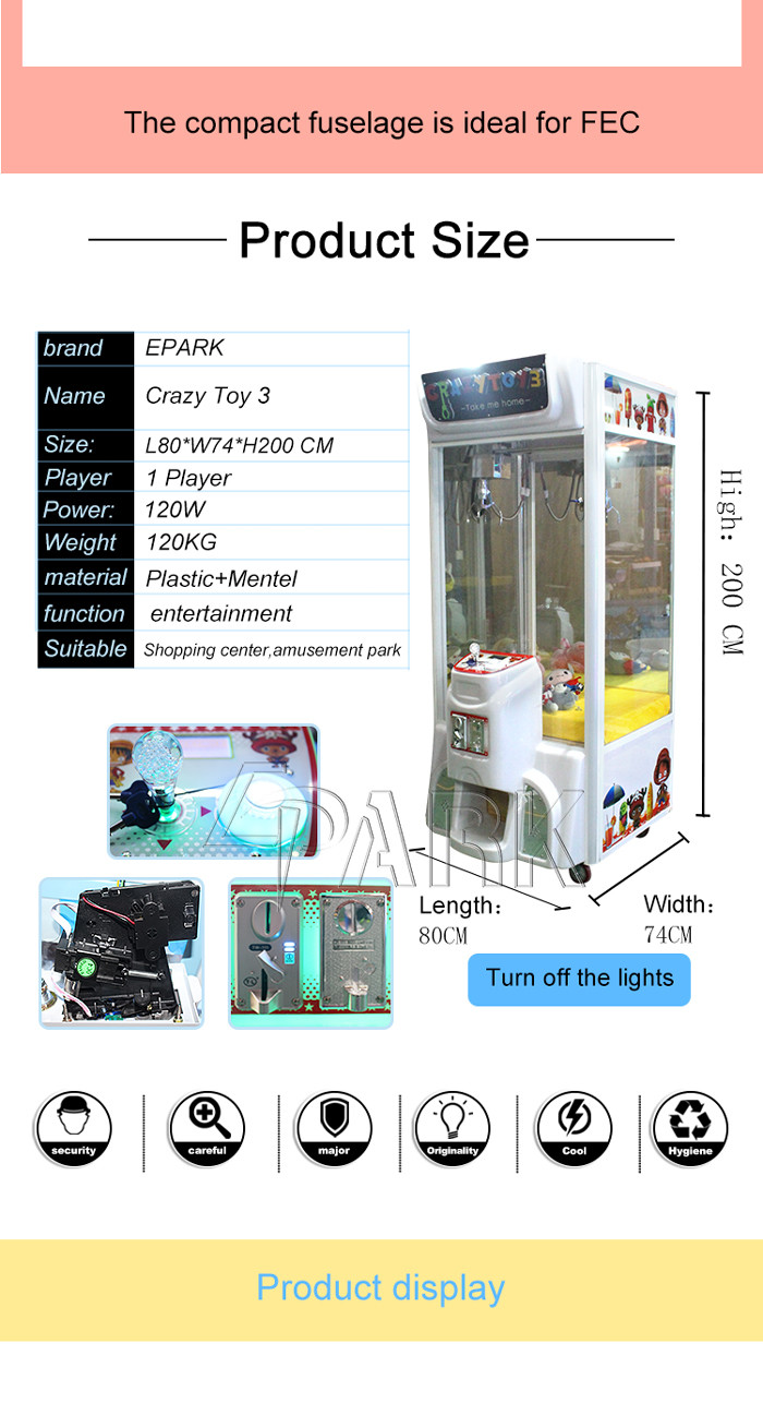 Doll Prize Coin Operated Vending Mini Claw Crane Machine With 12 Month Warranty