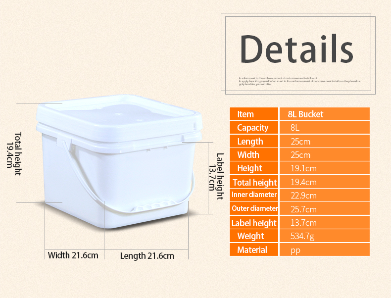 Customized Printing Injection Moulding Square Plastic Bucket With Lid White Logo Design
