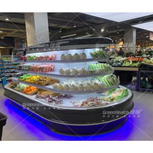 China Custom Island Merchandise Display Round Cabinet Multideck Open Chiller on sale