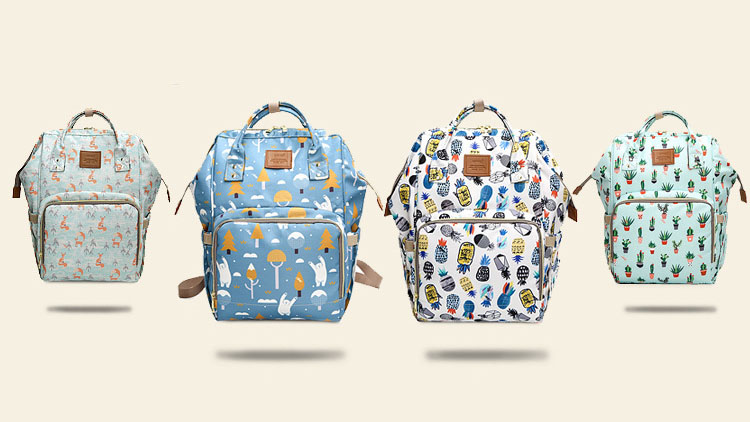 Fashion Baby Diaper Bag Dust- resistant Waterproof Travel Backpack Cartoon Printed Storage Wet Dry Separate Backpack