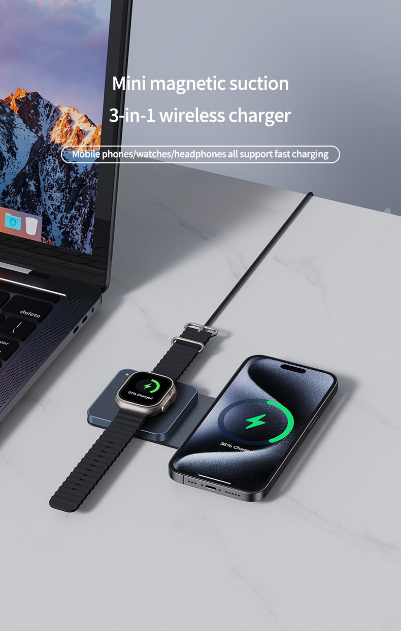 Foldable Magnetic Wireless Travel Charger for Apple Devices