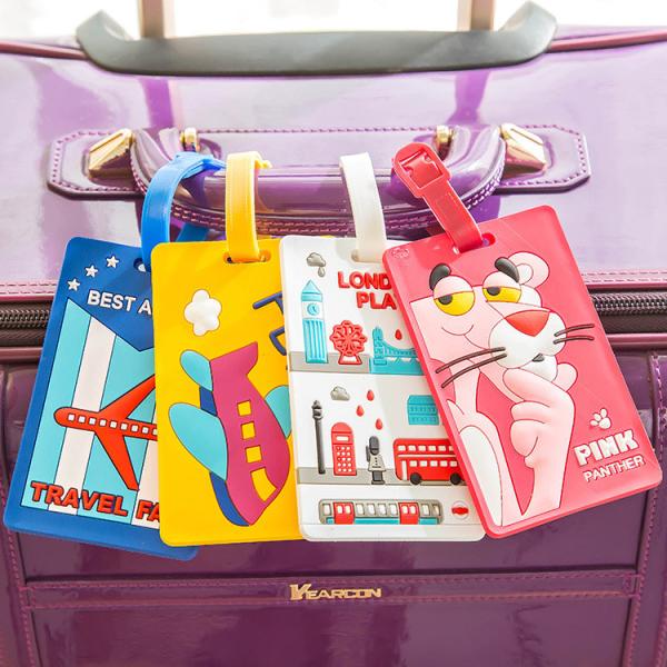 Cartoon Silicone Travel Luggage Tag with Belt Strap Food Grade and Style Card