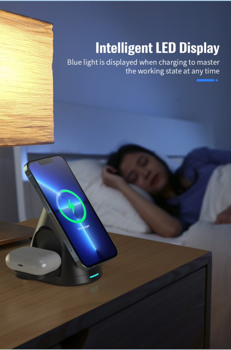 15W Portable QI Multifunctional 3 in 1 Magnetic Wireless Stand For iPhone 15 14 13 Pro