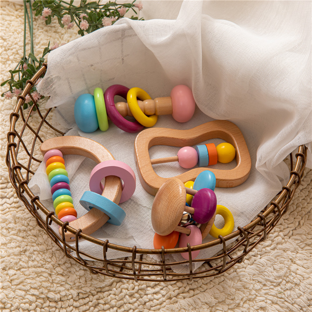 Rattle Soother 7.2cm Wooden Musical Toys Childrens Wooden Instruments