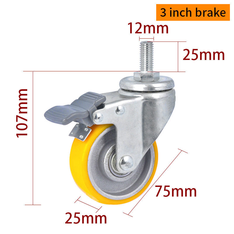 Aluminum Core 75mm Swivel Castors Light Duty 3 Inch Casters With Brake