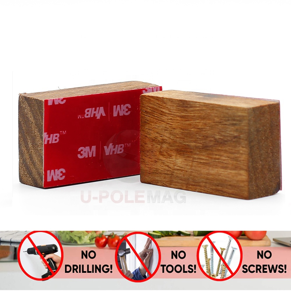 Sustainable Wood Magnetic Knife Holder For Wall STRONG Neodymium Magnets Adhesive Strip