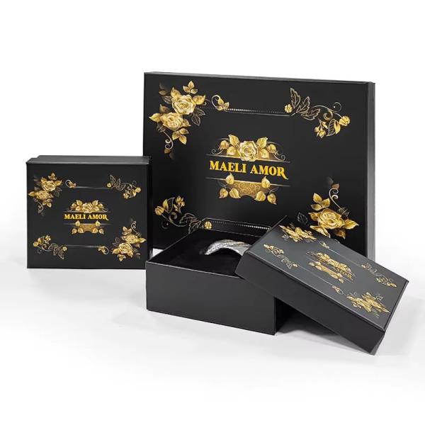 Factory Custom Printing High End Luxury Jewelry Set Boxes Golden Rose Hair Rope