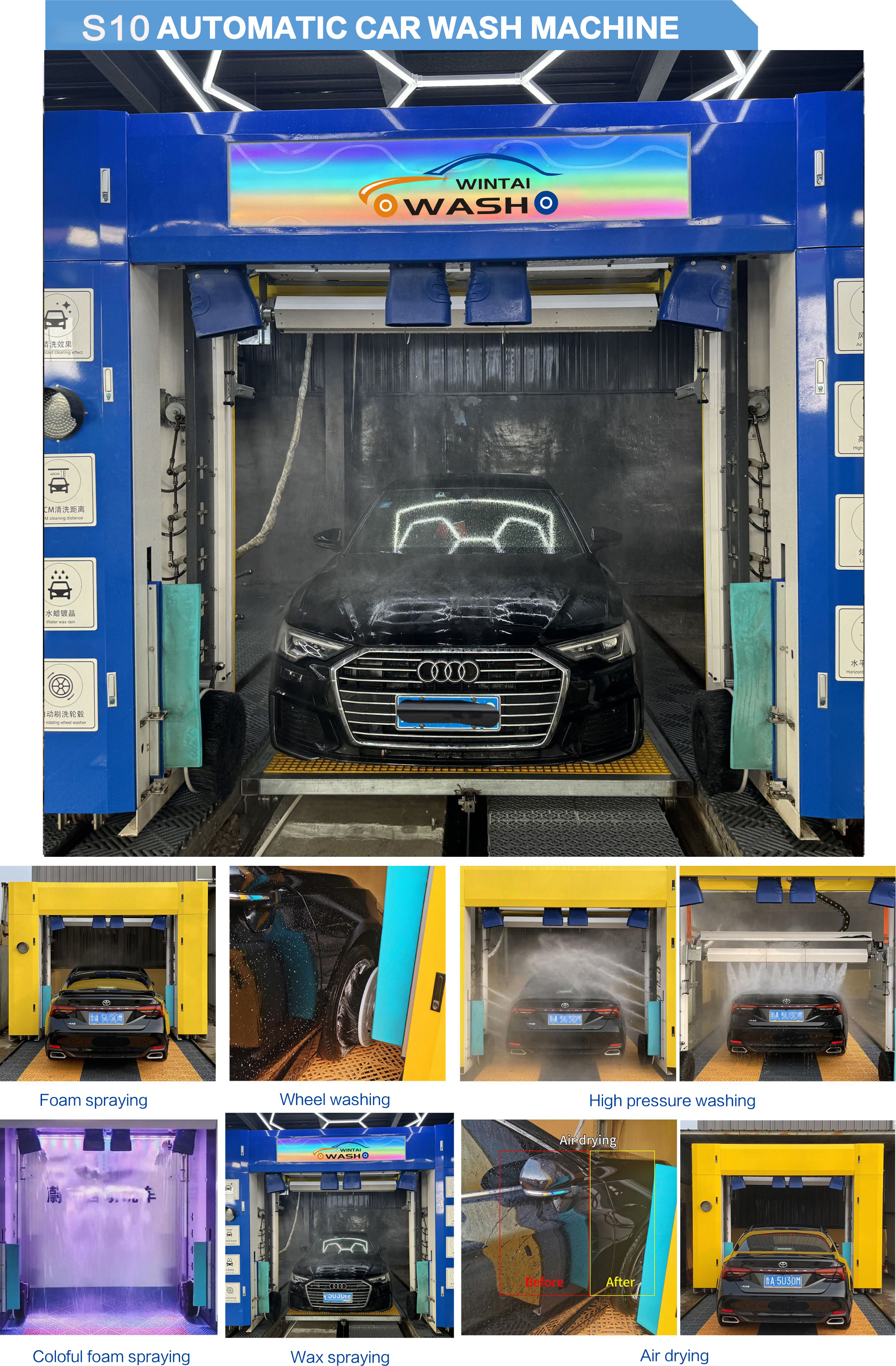 Automatic Rollover Car Wash System Galvanized Steel With Drying System