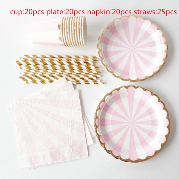 Baby Pink Striped Afternoon Tea 18th 30th 40th Birthday Disposable Party