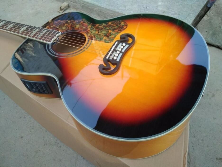 2018 New sunburst G200 acoustic guitar Chibson GB200 VS electric acoustic guitar fishman presys blend mic & hardcase