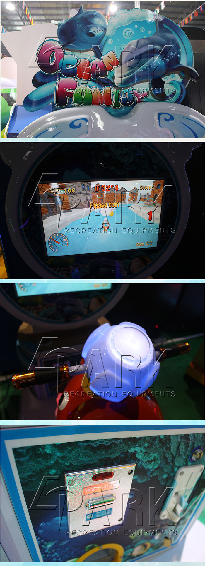 Amusement Kiddie Ride Ocean Family Swing Car Game Machine Redemption Toy With HD LCD Shows
