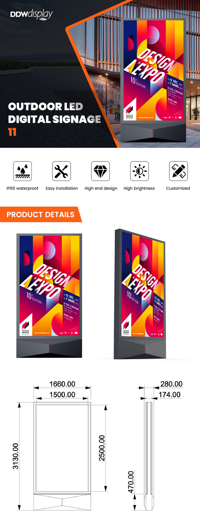 IP65 waterproof 3840hz P4 P5 P6 P8 P10 10000nits mupi digital outdoor digital led signage