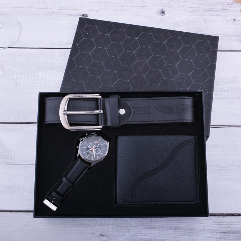 Daily Life Minibook Men's Gift Suit with Creative Combination of Watch Wallet and Belt