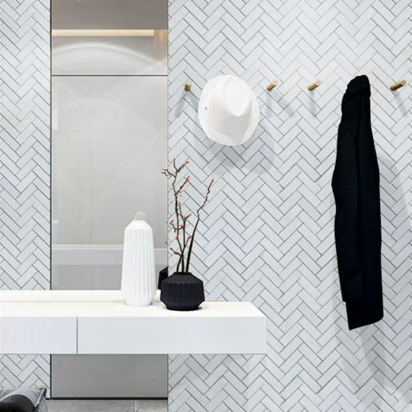 Hexagon Inlay Bianco Carrara White Grey Cream Broken Wood Marble Onyx Waterjet Floor Tiles