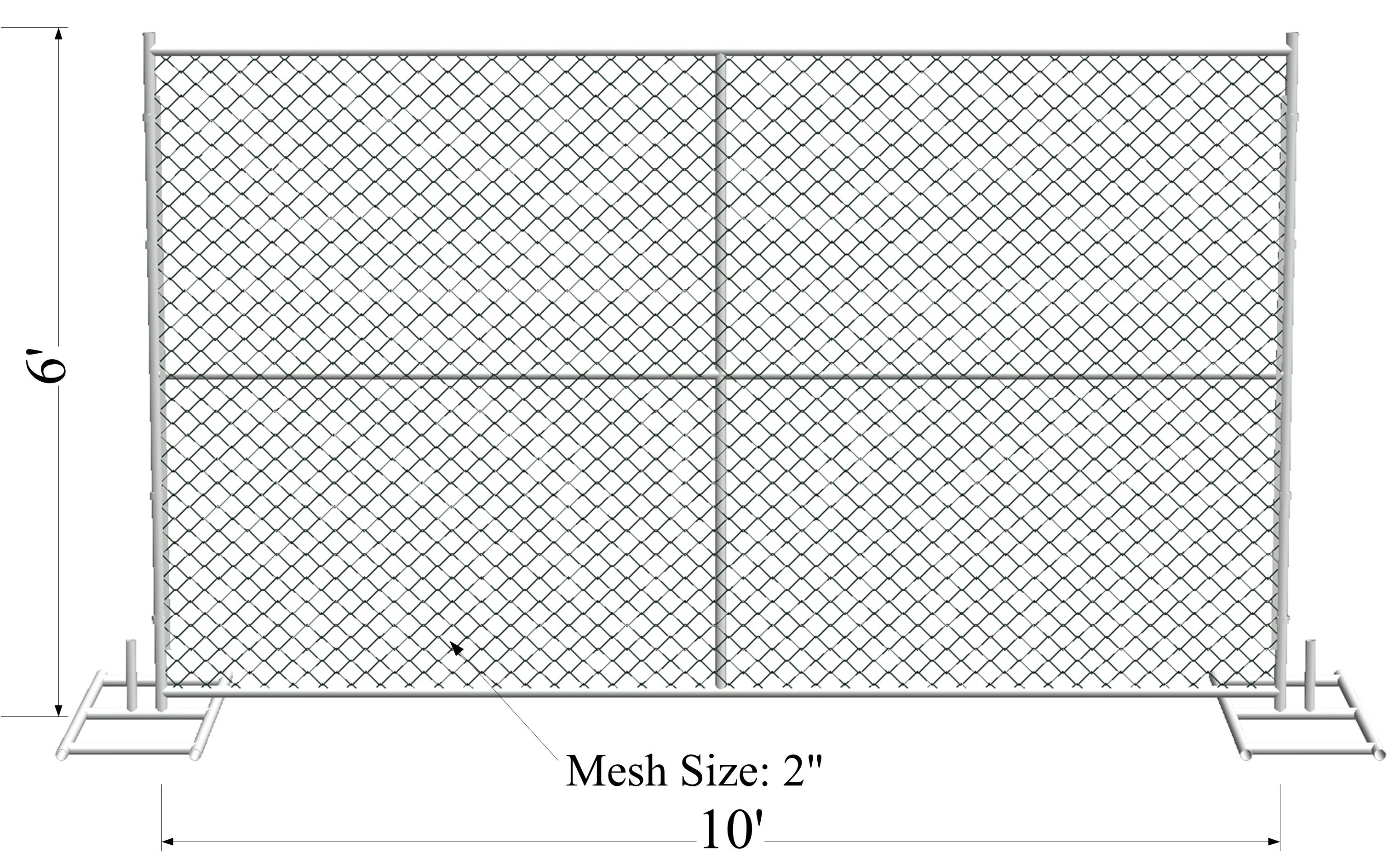 6' x 10' “Smart Kids” temporary chain link fence panels 1.625"(41.2mm) Outer Diameter zinc coated minimum 300gram/sqm