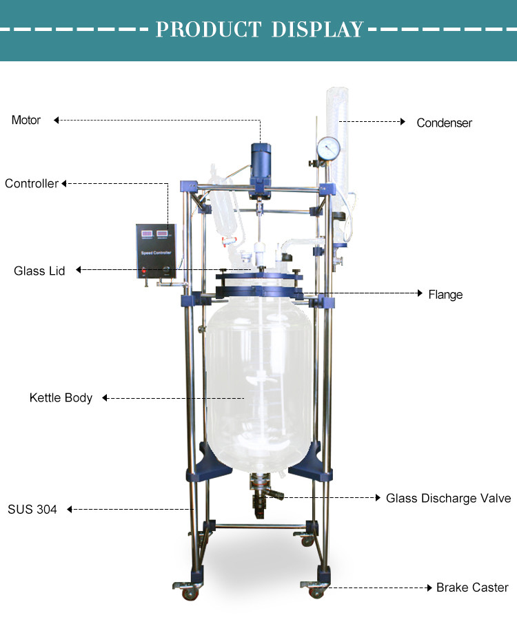 Lab Glass Reactor Solvothermal Kettle Chemical Reaction double layer
