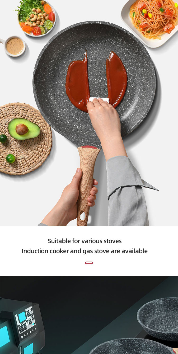 High Quality Cookware Cooking Pot Maifan Stone Flat Bottom Frypan Non Stick Induction Frying Pan