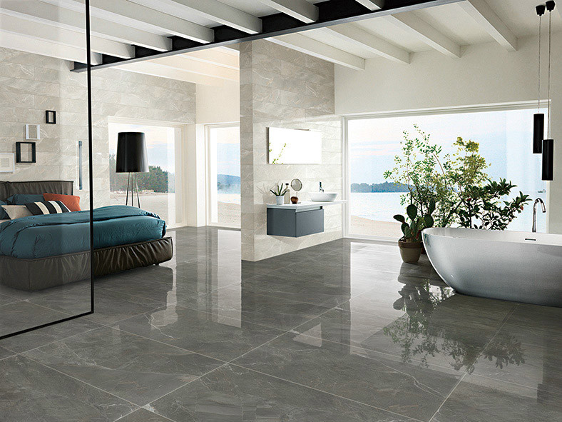 Super Glossy Polished Porcelain Tiles Grey Color 600*1200 Mm Size / Marble Look Floor Tile