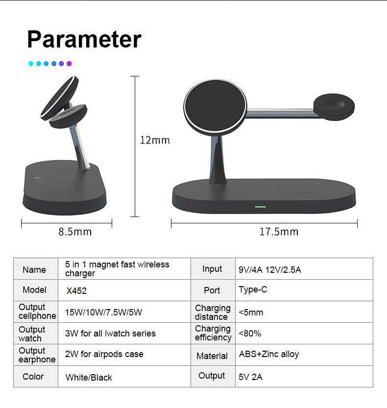 Fast 15w 5 In1 Multi Function Wireless Charger Qi Magnetic Stand
