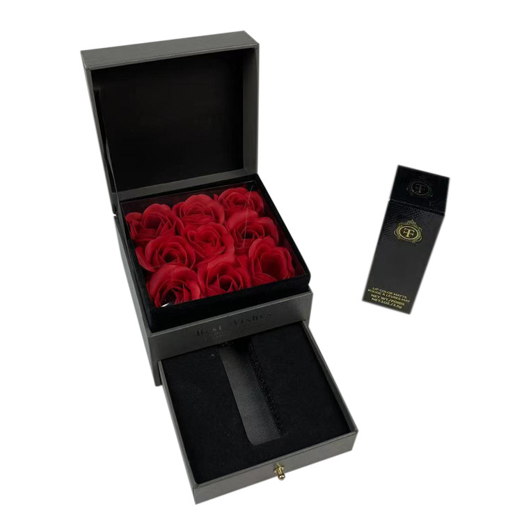 Handmade Wholesale Flower Lipstick Hard Cardboard Paper Valentine Luxury Gift Box Packaging With Drawer