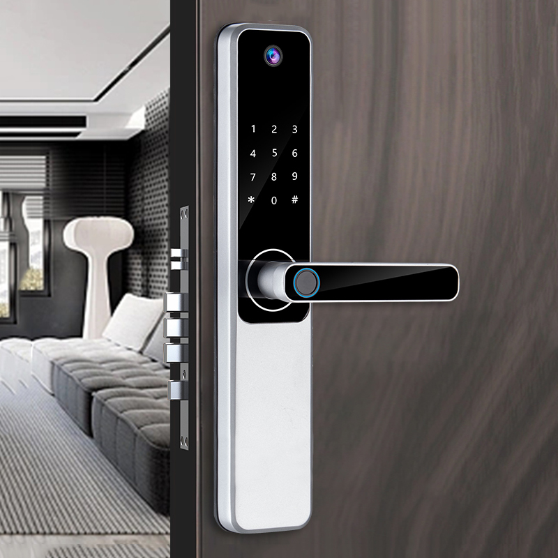 Wooden Door Fingerprint Door Lock With Camera / Electronic Door Lock With Fingerprint