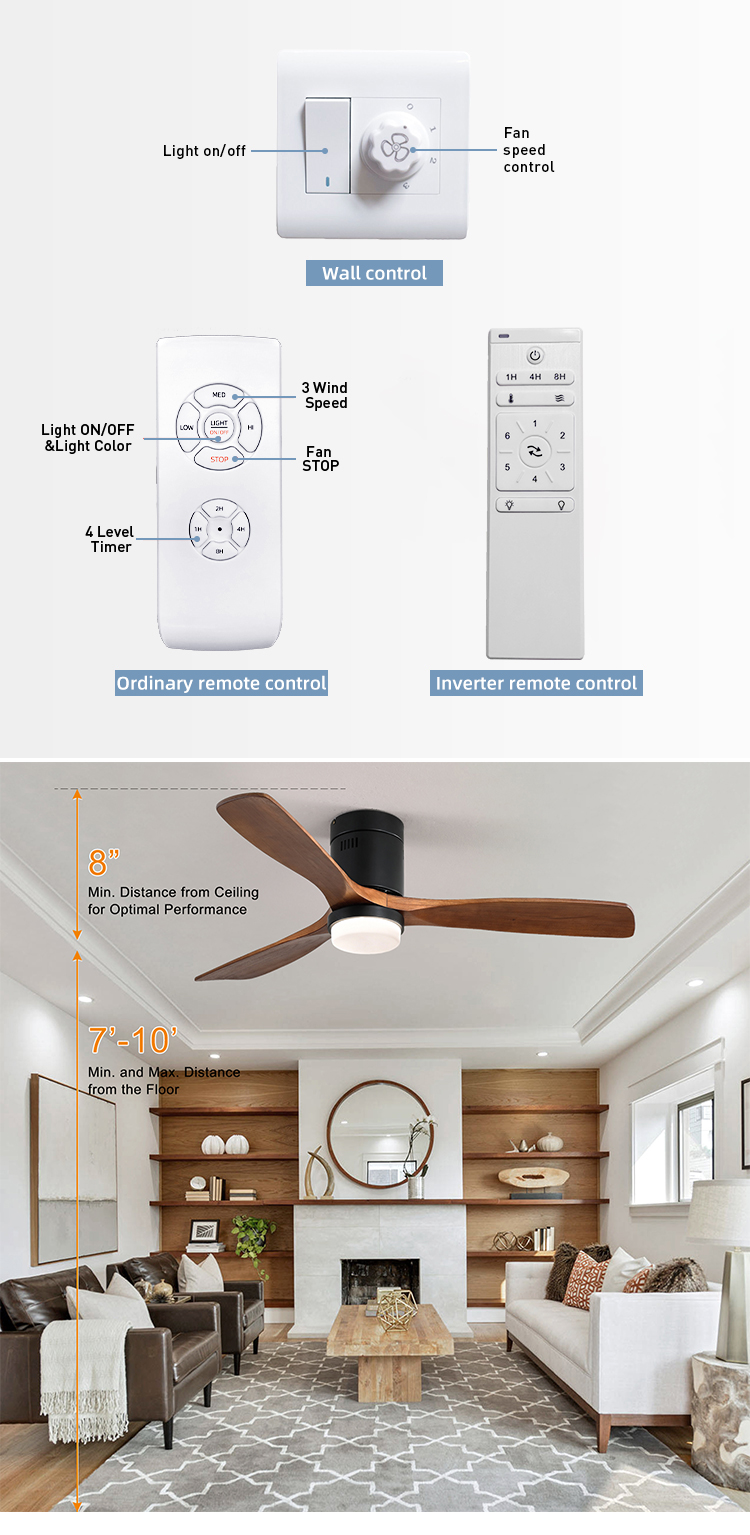 Industrial Style 65 watt Wooden Blade Ceiling Fan 90lm/w 120v ceiling fan lamp