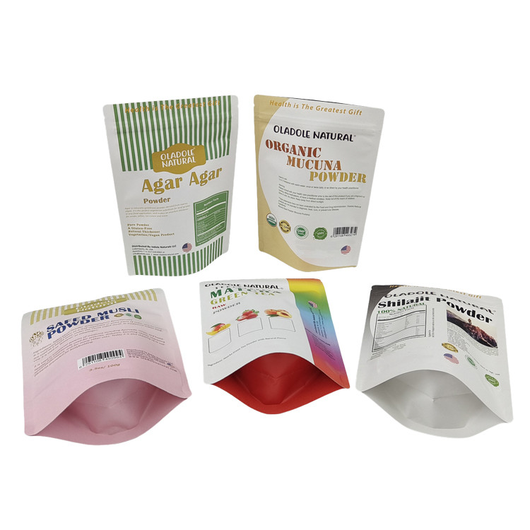 Wholesale Custom Printed Stand Up Kraft Paper Bag For Food Flour Nut Rice Tea Spices Biodegradable Mylar Bags