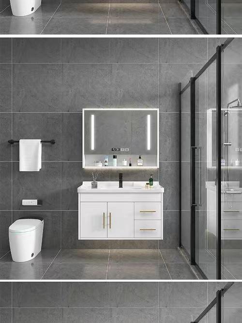 Modern Wooden LED Lighted Bathroom Cabinet with Mirror in Customized Color and Width 38-46