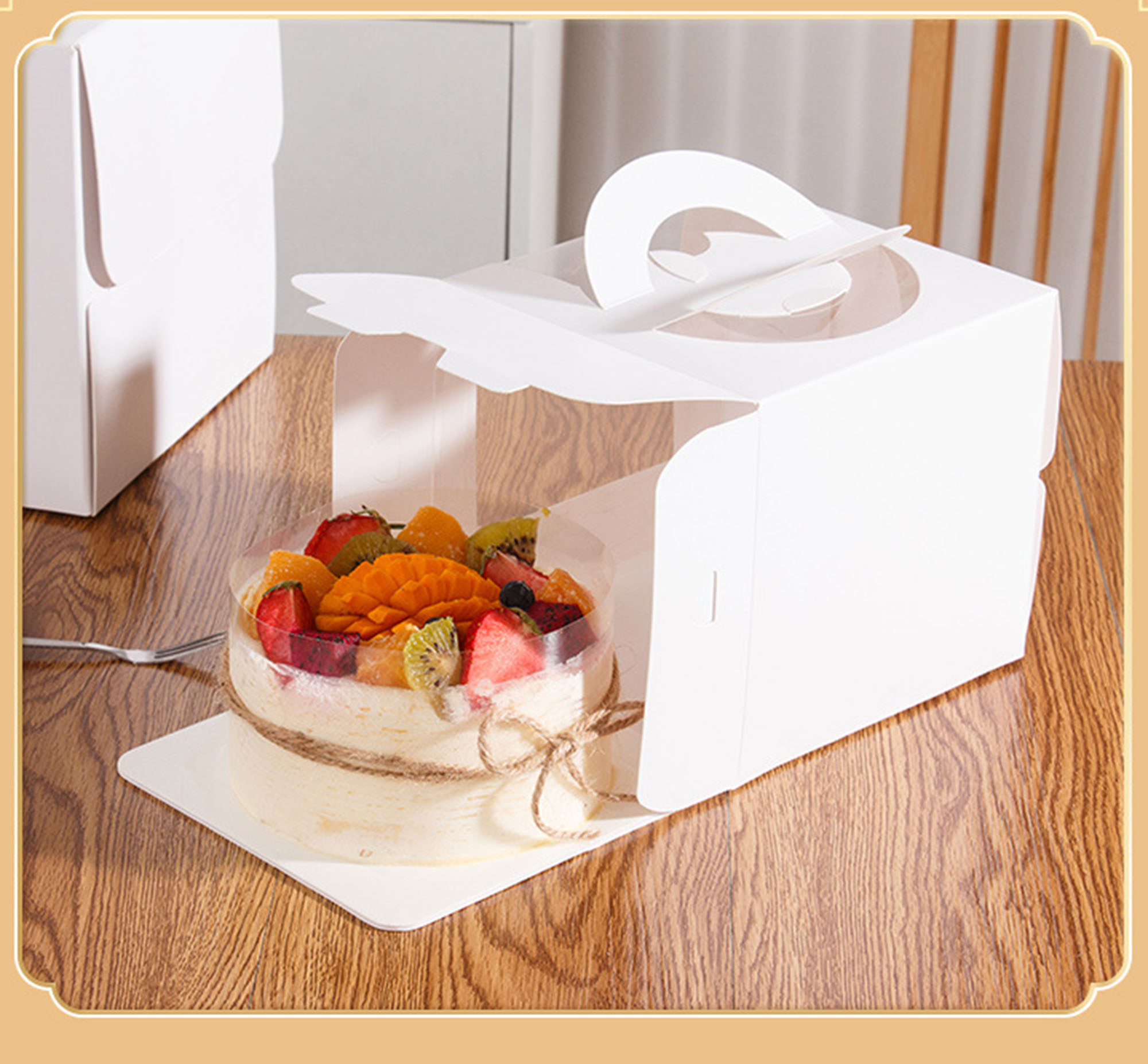 White Open Window 3inch 4inch 6inch 8inch Birthday Cake Box made of Uncoated Craft Paper
