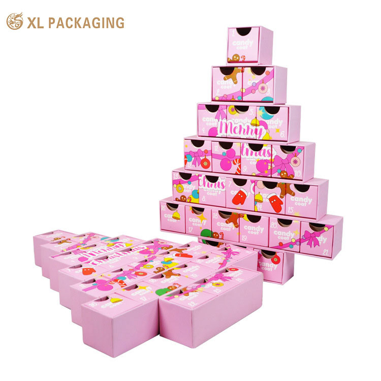 Custom Print Pink Luxury Christmas Beer Advent Countdown Calendar Paper Cardboard Packaging Gift Blind Empty Box