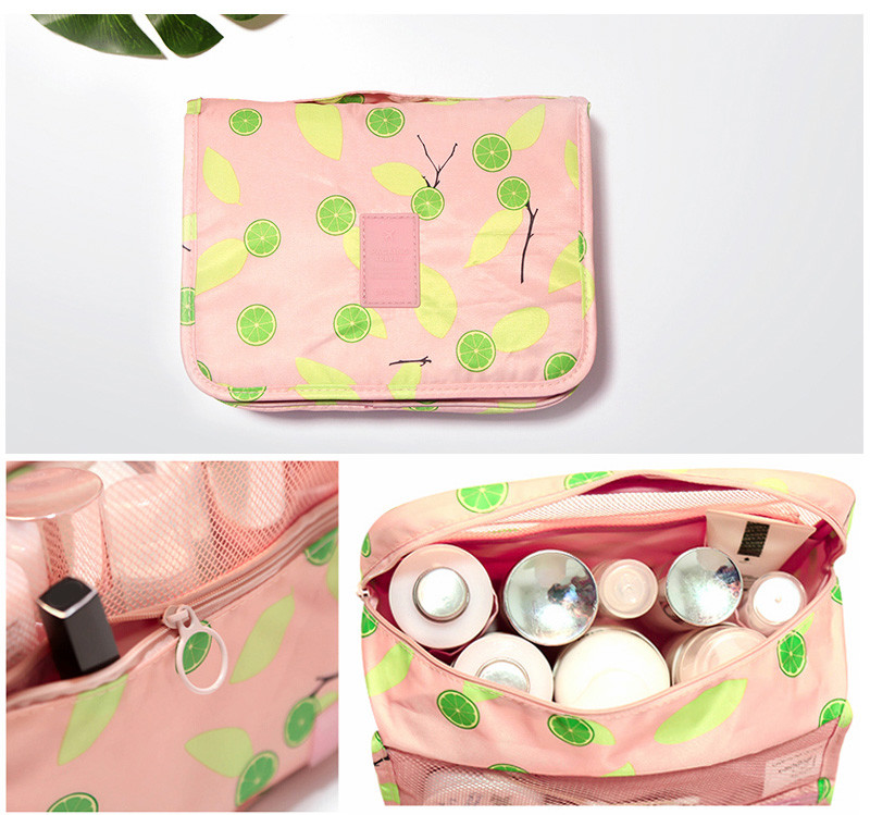 Lemon Printing Waterproof Outdoor Hanging Travel Toiletry Bag Polyester