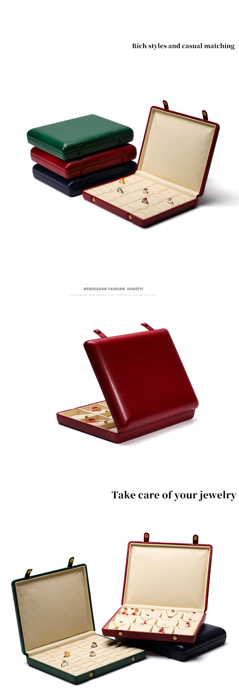 Pebble Grain Leather Jewelry Box Packaging Storage Case For Ear Studs Pendant