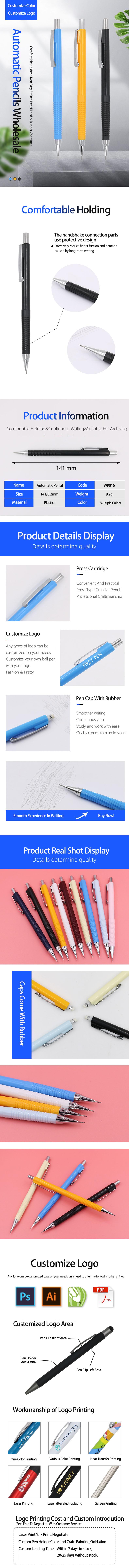 Multiple Colors Plastic Automatic Press Pencil With Eraser Top Custom Logo