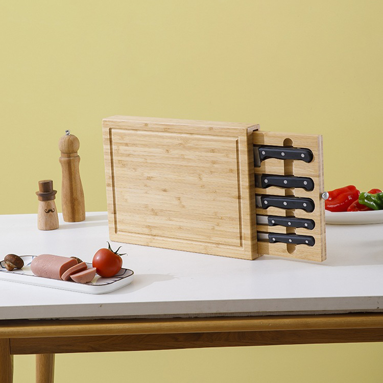Natural BAMBOO Cutting Board with Five Knives Exquisite Multifunctional Design