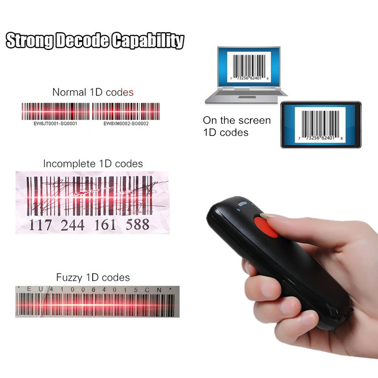 1D 2D Mini Barcode Scanner Portable Bluetooth Bar Code Reader YHD-3600DB