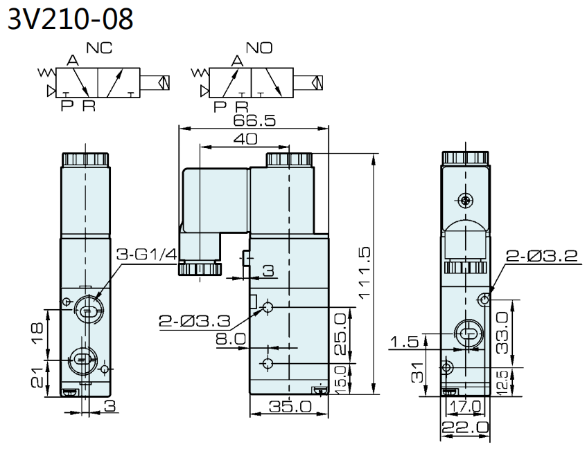 3V210-08 Airtac Type Pneumatic Solenoid Valve 3/2 Way 1/4'' 12V DC
