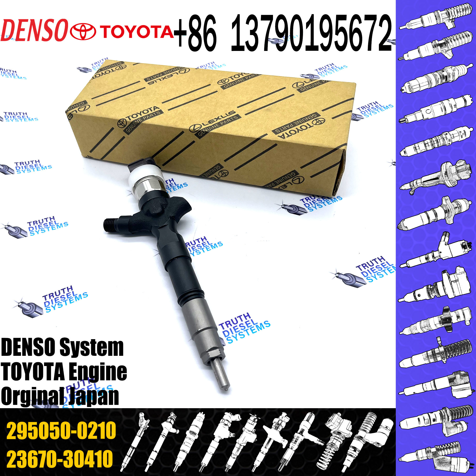 Common Rail Fuel Injector 23670-30410 Common Rail Injetor 295050-0210 For TOYOTA 1KD-FTV