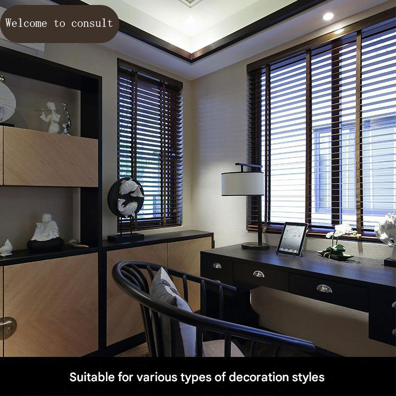 Contemporary Design Shutters for Office Living Room Study Electric Lift Black Solid Wood Blinds Light Curtains Shade