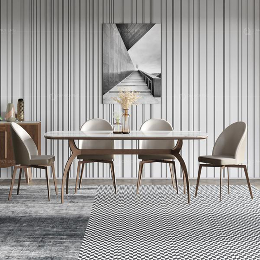 Customized luxury artifical marble steel furniture dining room table