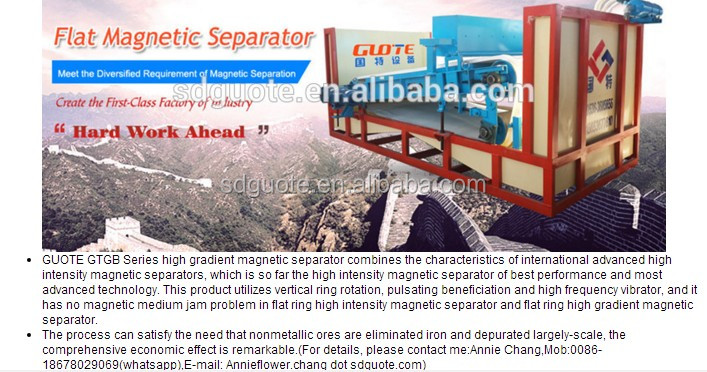 GTGB Series Plate Wet Magnetic Separator for Silica Sand Iron Separation and Efficiency