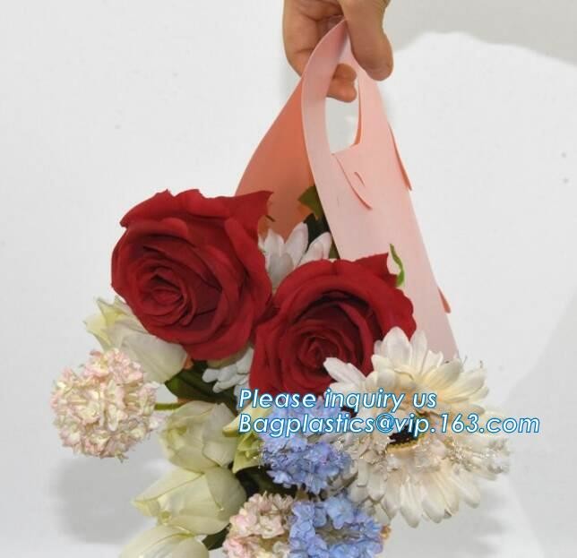 Flower Carrier Twisted Handle Rope Ribbon Tie Paper Carry Bag Shopping,Flower shop logo printing kraft paper flower pack
